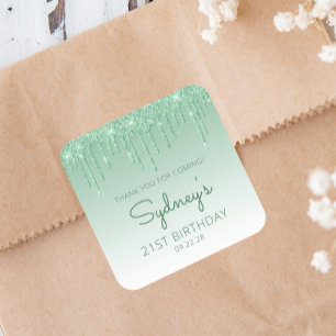 Green Glitzer Tropfen 21. Geburtstag Vielen Dank Quadratischer Aufkleber