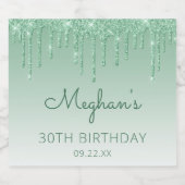 Green Glitzer Tropfen 30. Geburtstag Party Schaumweinetikett (Einzelnes Label)