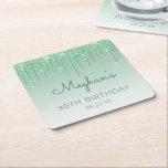Green Glitzer Tropfen 30. Geburtstag Party Square Rechteckiger Pappuntersetzer<br><div class="desc">Diese schicken,  gürmig 30. Geburtstag Party Papier Untersetzer mit einem funkelnd grünen Imitat Glitzer Tropfen Rand und grüne Ober Hintergrund. Personalisieren Sie sie mit dem Ehrengast in grüner Handschrift,  mit ihrem Geburtstag und Datum unten in Sans Serif Schriftart.</div>