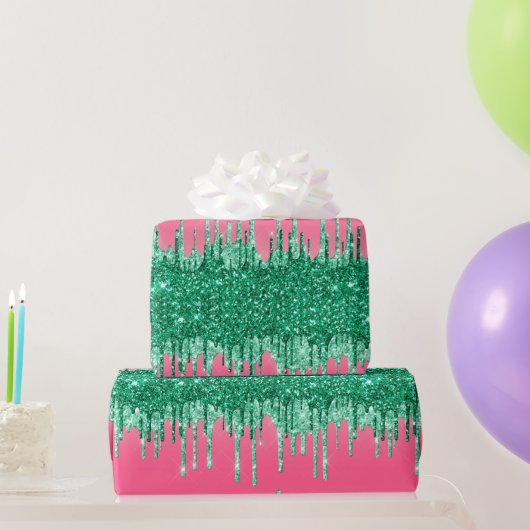 Green Glitzer Tropfen Pink Trendy Glam Bling Gebur Geschenkpapier (Partygeschenke)