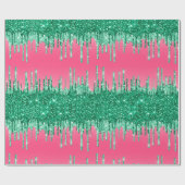 Green Glitzer Tropfen Pink Trendy Glam Bling Gebur Geschenkpapier (Flach)