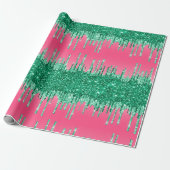 Green Glitzer Tropfen Pink Trendy Glam Bling Gebur Geschenkpapier (Ungerollt)