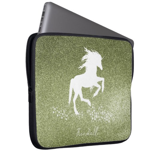 Green Glitzer Unicorn Notebook-Sieb Laptopschutzhülle (Vorne Rechts)