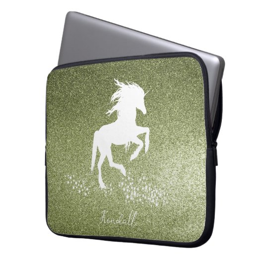 Green Glitzer Unicorn Notebook-Sieb Laptopschutzhülle (Vorderseite Links)