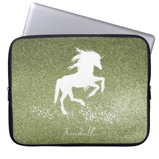 Green Glitzer Unicorn Notebook-Sieb Laptopschutzhülle (Vorderseite)