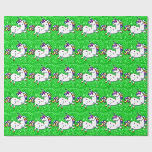 Green Glitzer Unicorns Geschenkpapier (Flach)