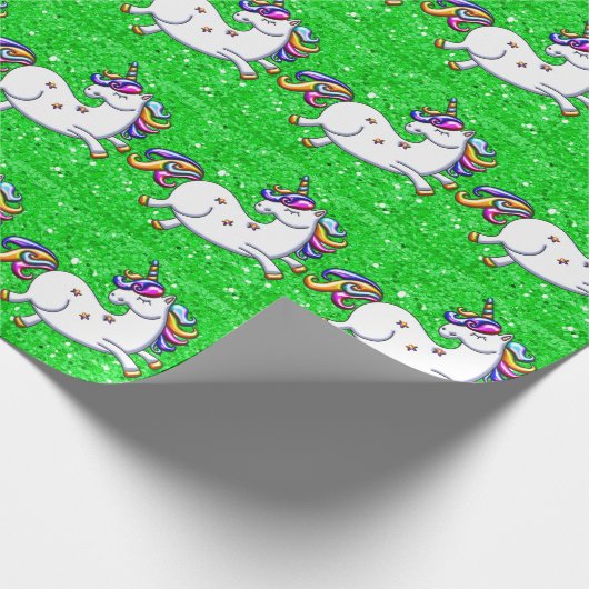 Green Glitzer Unicorns Geschenkpapier (Ecke)