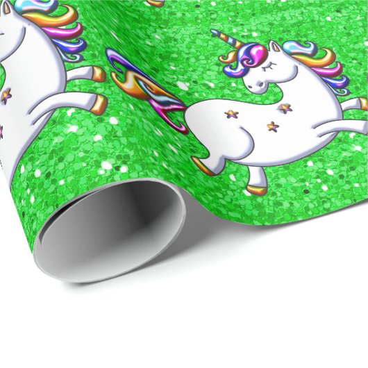 Green Glitzer Unicorns Geschenkpapier (Rolleneckpunkt)