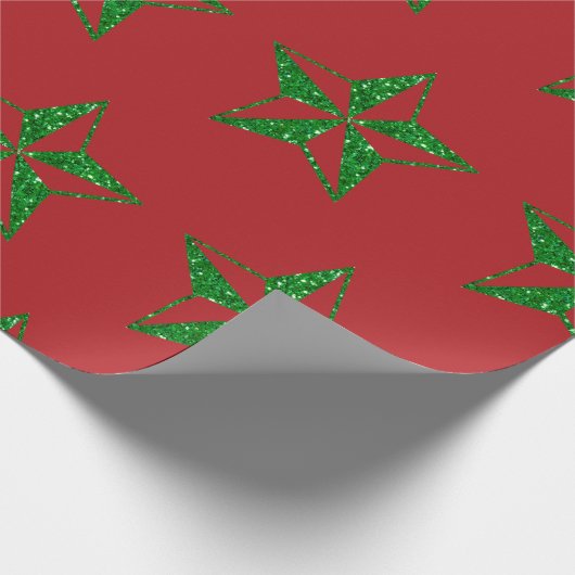 Green Glitzer Weihnachtsstern Geschenkpapier (Ecke)