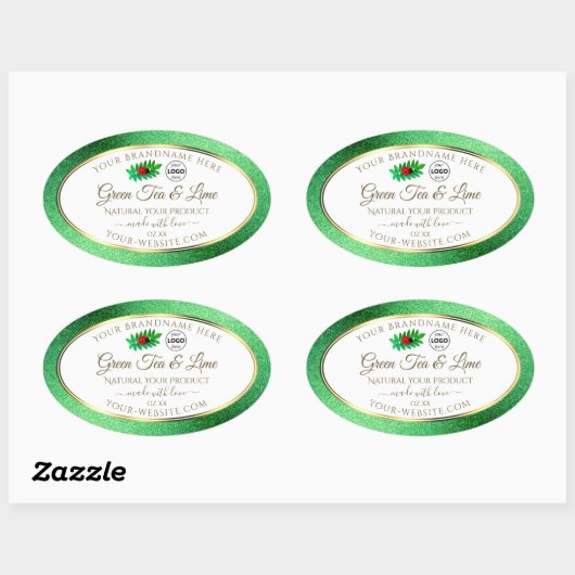 Green Glitzer White Product Labels Ladybug Logo Ovaler Aufkleber (Blatt)