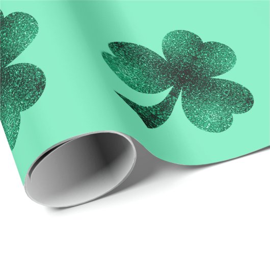 Green Glitzern Kleeblatt St Patrick' Day Muster Geschenkpapier (Rolleneckpunkt)