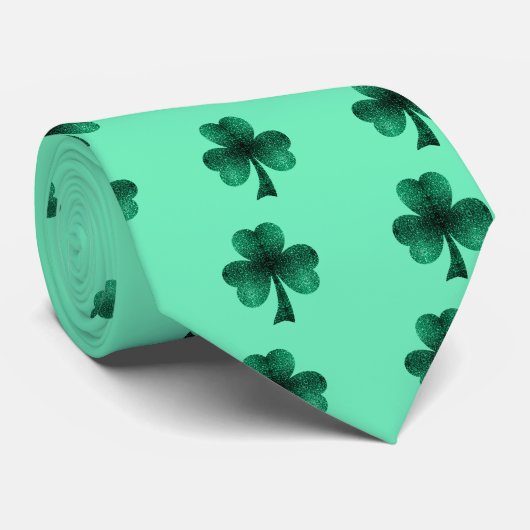 Green Glitzern Kleeblatt St Patrick' Day Muster Krawatte (Gerollt)