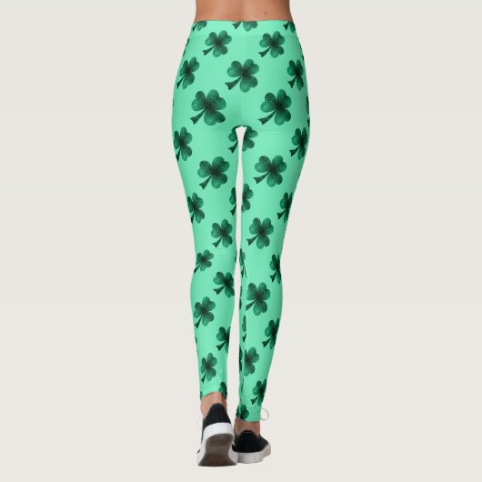 Green Glitzern Kleeblatt St Patrick' Day Muster Leggings (Rückseite)
