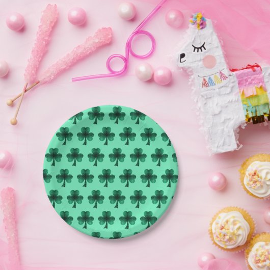 Green Glitzern Kleeblatt St Patrick' Day Muster Pappteller (Party)