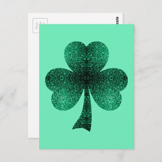 Green Glitzern Kleeblatt St Patrick'Day türkis Postkarte (Vorne/Hinten)