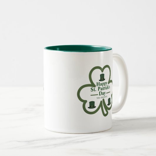 Green-Glücks-Kleeblatt-Script St. Patrick's Day Zweifarbige Tasse (VorderseiteRechts)