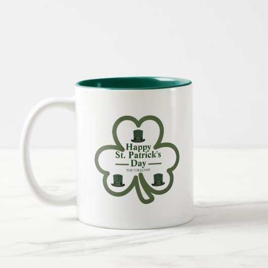 Green-Glücks-Kleeblatt-Script St. Patrick's Day Zweifarbige Tasse (Links)