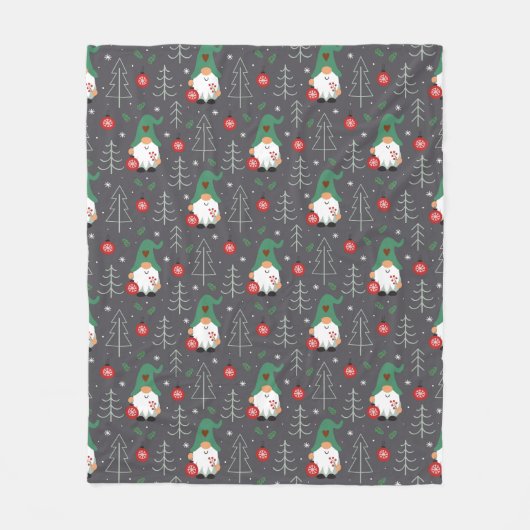Green Gnome Christmas Tree Ornaments Muster Fleecedecke (Vorderseite)