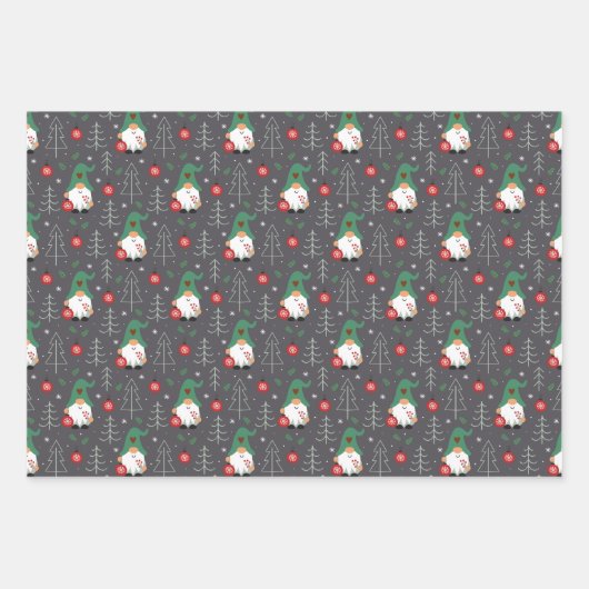 Green Gnome Christmas Tree Ornaments Muster Geschenkpapier Set (Vorderseite 2)