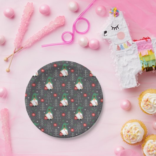 Green Gnome Christmas Tree Ornaments Muster Pappteller (Party)