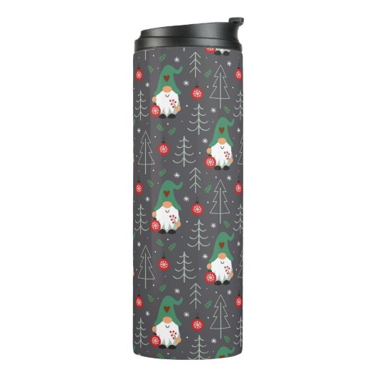 Green Gnome Christmas Tree Ornaments Muster Thermosbecher (Nach links gedreht)