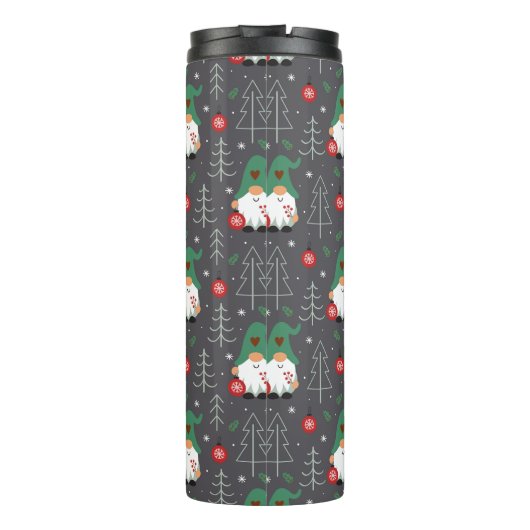 Green Gnome Christmas Tree Ornaments Muster Thermosbecher (Rückseite)
