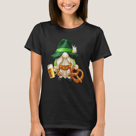 Green Gnome Holding Irish Beer And Shamrock St Pat T-Shirt (Vorderseite)
