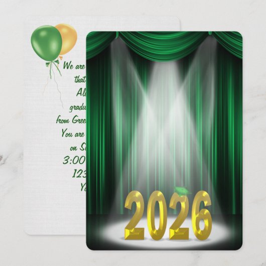 Green & Gold 2025 Abschluss in Spotlight Einladung (Vorne/Hinten)