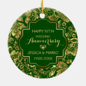 Green & Gold 50. Hochzeitstag Keramik Ornament (Hinten)