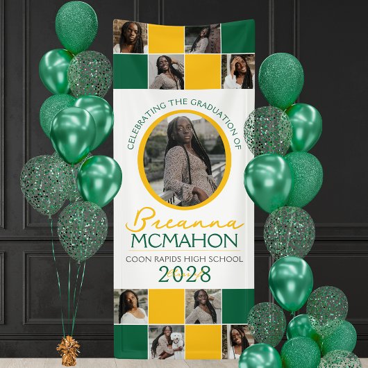 Green & Gold 9 Foto Collage Abschluss Vinyl Banner