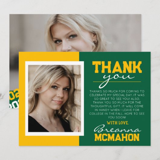 Green & Gold Abschluss 2 Foto Vielen Dank Einladung (Vorne/Hinten)