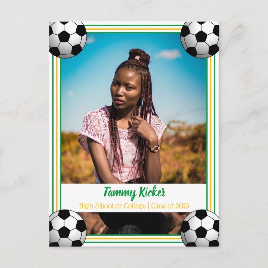 Green & Gold Abschluss Ankündigungspostkarte (Vorderseite)