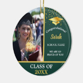 Green Gold Abschluss Custom Foto Class of 2025 Keramik Ornament (Links)