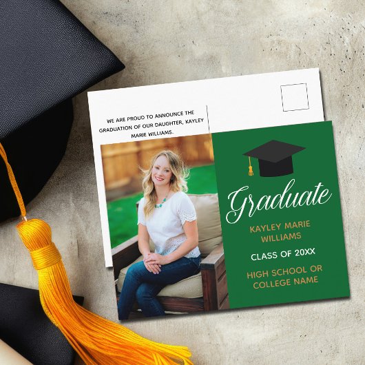 Green Gold Abschluss Foto Custom 2024 Graduate Postkarte