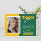Green & Gold Abschluss Foto Danke Karte (Stehend Vorderseite)