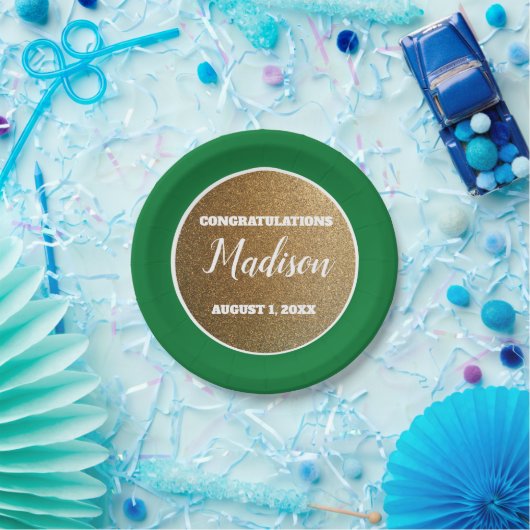 Green Gold Abschluss Uni Trunk Party Pappteller (Party)