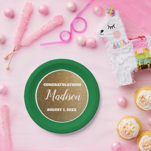 Green Gold Abschluss Uni Trunk Party Pappteller (Party)