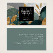 Green Gold Abstract Leaves Monogram Business Cards (Vorne & Hinten)