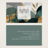 Green Gold Abstract Leaves Monogram Business Cards (Vorne & Hinten)