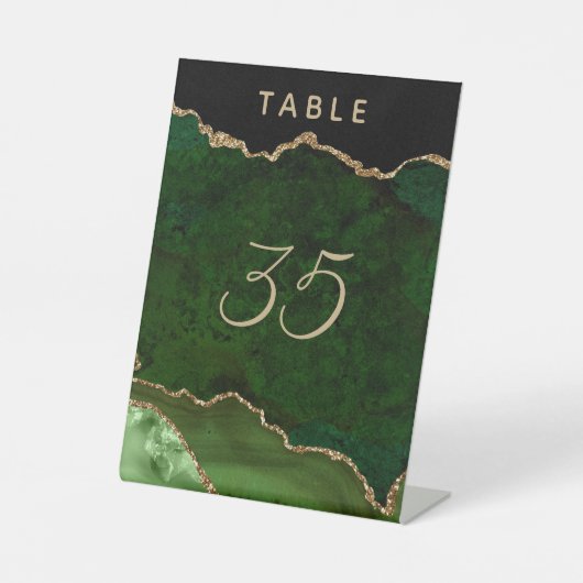 Green Gold Agate Geode Wedding Sockelschild (Vorderseite)