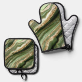 GREEN & GOLD AGATE SEHEN ABSTRAKT AUS OFENHANDSCHUH & Topflappen-Set (Vorderseite/Rückseite)