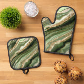GREEN & GOLD AGATE SEHEN ABSTRAKT AUS OFENHANDSCHUH & Topflappen-Set (Oben Unten)