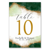 Green & Gold Agate Wedding Tischnummer Card (Vorderseite)