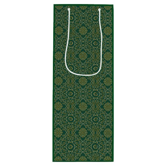 Green & Gold Arabesque Geschenktasche Geschenktüte Für Weinflaschen (Vorderseite)