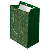 Green & Gold Arabesque Geschenktasche Mittlere Geschenktüte (Vorderseite Schrägansicht)