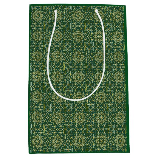Green & Gold Arabesque Geschenktasche Mittlere Geschenktüte (Vorderseite)