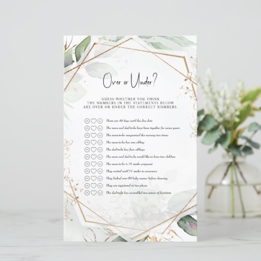 Green & Gold Baby Shower Game Over oder Under? (Stehend Vorderseite)