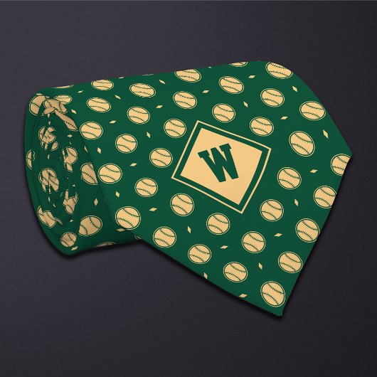 Green Gold Baseball Icon Necktie Krawatte