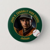 Green Gold Baseball Player Photo High School Button (Vorderseite)
