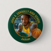Green Gold Basketball Player Photo High School Button (Vorderseite)